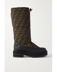 Fendi Leather-trimmed Padded Logo-jacquard Canvas Snow Boots - Brown