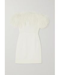 16Arlington Ava Off-the-shoulder Feather-trimmed Crepe Mini Dress - White