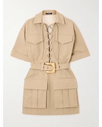 Balmain - Belted Cotton-Gabardine Mini Dress - Lyst