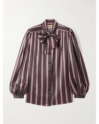 Valentino Garavani - Pussy-Bow Striped Silk-Satin Blouse - Lyst