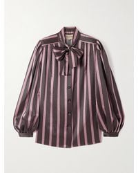 Valentino Garavani - Bluse Aus Gestreiftem Seidensatin Mit Schluppe - Lyst