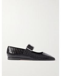 Aeyde - Sunny Croc-Effect Leather Mary Jane Ballet Flats - Lyst