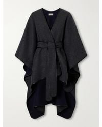 Johnstons of Elgin - Dalry Belted Leather-Trimmed Two-Tone Wool And Cashmere-Blend Cape - Lyst