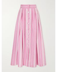 D'Estree - Irving Striped Cotton, Tencel And Linen-Blend Midi Skirt - Lyst