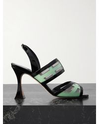 Manolo Blahnik - Avespa 90 Mesh-Trimmed Patent-Leather Slingback Mules - Lyst