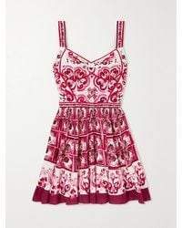 Dolce & Gabbana - Maiolica Pleated Printed Stretch Silk-Blend Mini Dress - Lyst