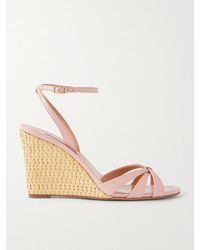 Aquazzura - Tati 85 Leather And Wicker Wedge Sandals - Lyst