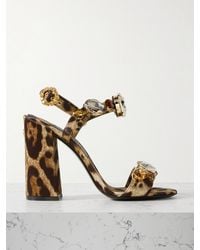 Dolce & Gabbana - Keira Crystal-Embellished Leopard-Print Satin Sandals - Lyst