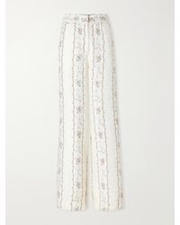 Agua Bendita - Tota Navegante Floral-Embroidered Linen Wide-Leg Pants - Lyst