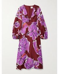 Aje. - Inflorescence Gathered Floral-Print Linen-Blend Midi Dress - Lyst