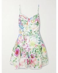 Charo Ruiz - Nayade Belted Pleated Floral-Print Cotton-Blend Voile Mini Dress - Lyst