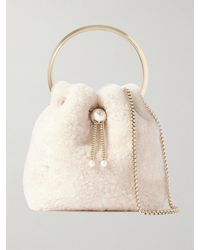 Jimmy Choo - Bon Bon Beuteltasche Aus Shearling Mit Kunstperlen - Lyst