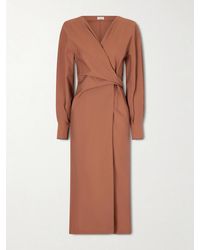 Brunello Cucinelli - Embellished Cotton-Blend Midi Wrap Dress - Lyst