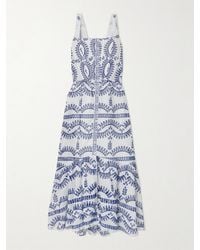 Charo Ruiz - Nissy Smocked Scalloped Broderie Anglaise Cotton-Blend Midi Dress - Lyst