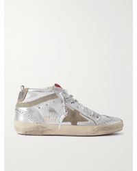 Golden Goose - Mid Star Distressed Suede-Trimmed Metallic Leather Sneakers - Lyst
