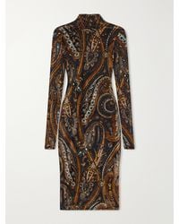 Etro - Printed Stretch-Velvet Knee-Length Dress - Lyst