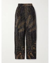 FARM Rio - Crystal-Embellished Printed Crepe De Chine Straight-Leg Pants - Lyst