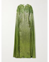 Oscar de la Renta - Cape-Effect Embellished Embroidered Tulle-Trimmed Silk-Blend Lamé Gown - Lyst