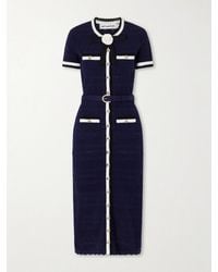 Self-Portrait - Embellished Bow-Detailed Pointelle-Knit Cotton-Blend Midi Dress - Lyst