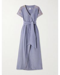 Thierry Colson - Robe Longue Effet Portefeuille En Coton Et Soie Mélangés À Broderies Et À Ornements - Lyst