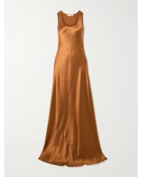 chinese dress ladies Fuchsia Satin Draped Maxi Dress With Slit