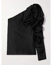 Carolina Herrera - One-Sleeve Ruffled Silk-Gazar Top - Lyst