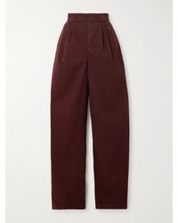 Lemaire - Pleated Washed Cotton-Sateen Wide-Leg Pants - Lyst