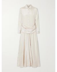 Abadia - Draped Crinkled-Satin Midi Dress - Lyst