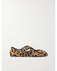 Alaïa - Criss Cross Patent-Leather Trimmed Leopard-Print Calf Hair Ballet Flats - Lyst