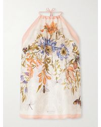 Etro - Floral-Print Silk-Voile Halterneck Top - Lyst