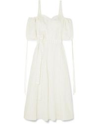Loewe + Paula's Ibiza Cold-shoulder Striped Linen-blend Gown - White