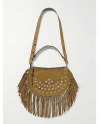 Isabel Marant - Oskan Soft Zipped Schultertasche Aus Veloursleder Mit Fransen Und Nieten - Lyst