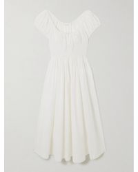 Doen - + Net Sustain Quinn Tie-detailed Shirred Organic Cotton-poplin Midi Dress - Lyst