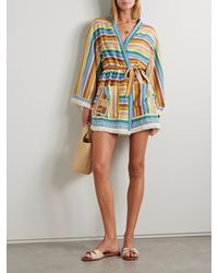 Zimmermann Everley Fringed Striped Cotton-Voile Shorts in