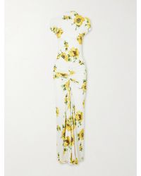 Alaïa - Floral-Print Jersey Draped Maxi Dress - Lyst