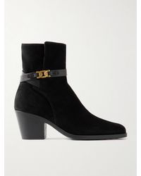 Tod's - Embellished Leather-Trimmed Suede Ankle Boots - Lyst