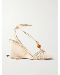 Jimmy Choo - Lova 85 Embellished Metallic Leather Wedge Sandals - Lyst