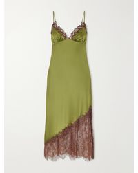 STAUD - Lara Lace-Trimmed Silk-Blend Midi Dress - Lyst