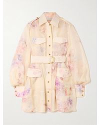 Zimmermann - Hypnotic Belted Floral-Print Linen And Silk-Blend Mini Dress - Lyst