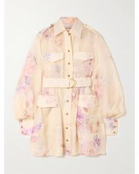 Zimmermann - Hypnotic Belted Floral-Print Linen And Silk-Blend Mini Dress - Lyst