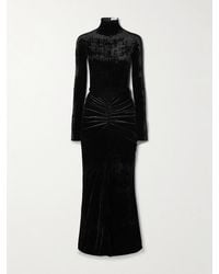 Alaïa - Ruched Crushed-Velvet Turtleneck Midi Dress - Lyst