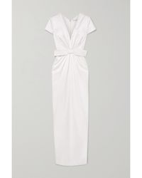 Emilia Wickstead - Beatrice Bow-Embellished Ruched Silk-Satin Gown - Lyst