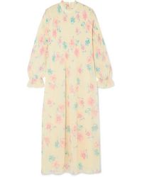 Ganni Ruffled Floral-print Plissé-georgette Midi Dress - Multicolour