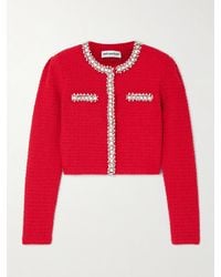 Self-Portrait - Crystal-Embellished Metallic Waffle-Knit Cardigan - Lyst