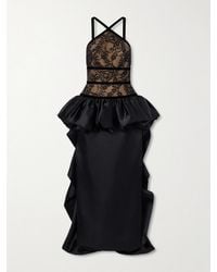 Elie Saab - Peplum Trail-Hem Lace-Trimmed Silk-Blend Gown - Lyst