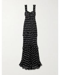 Saloni - Selma Ruched Ruffled Polka-Dot Crepe De Chine Maxi Dress - Lyst