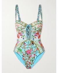 CAMILLA - Lace-Up Crystal-Embellished Printed Recycled Swimsuit - Lyst
