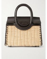 STAUD - Maude Mini Leather-Trimmed Raffia Tote - Lyst