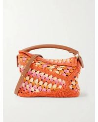 Loewe - Paula's Ibiza Puzzle Edge Mini Leather-Trimmed Crocheted Raffia Shoulder Bag - Lyst