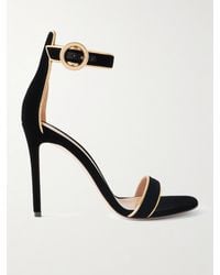 Gianvito Rossi - Portofino 105 Metallic Leather-Trimmed Velvet Sandals - Lyst